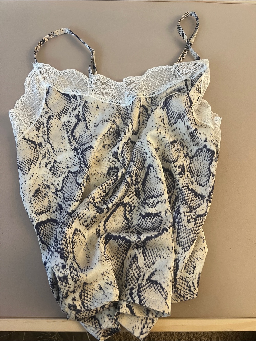 Snake Print Lace Trim Cami in Cream and Black